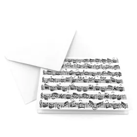 Blahopřání srdečné s obálkou bílé s černými notami - partitura Bach