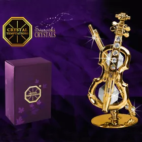 Figurka miniatura housle kovové zlacené s krystaly Swarovski
