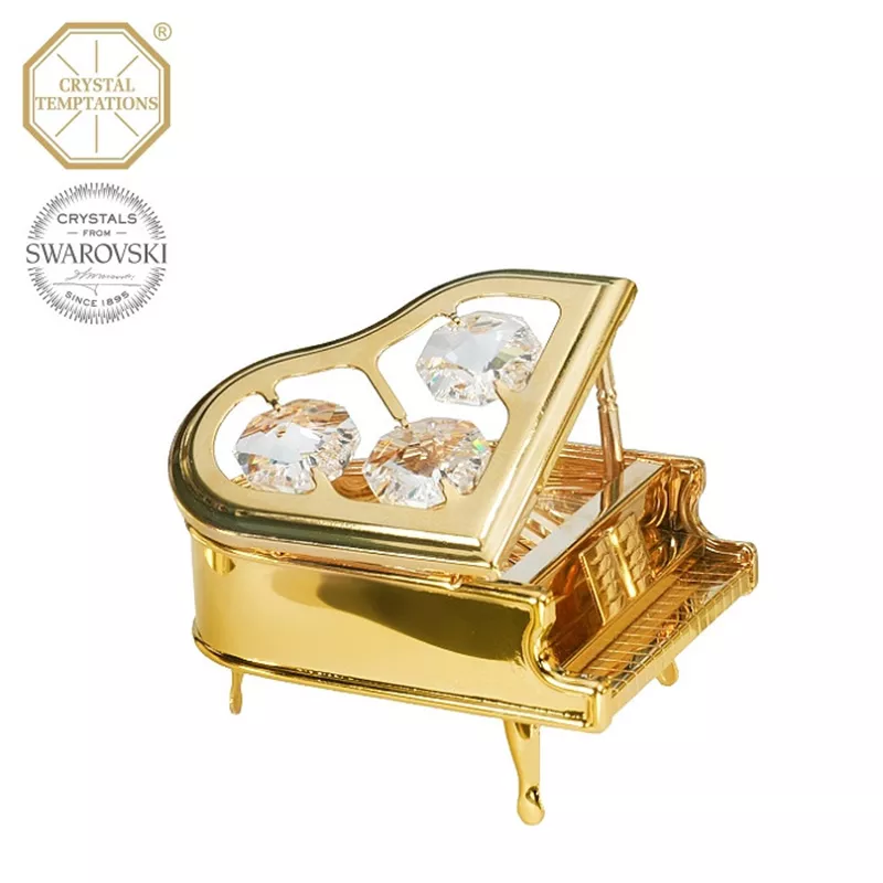 Figurka miniatura klavír piano kovové zlacené s krystaly Swarovski