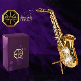 Figurka miniatura saxofon kovový zlacený s krystaly Swarovski