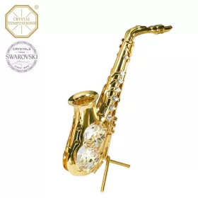Figurka miniatura saxofon kovový zlacený s krystaly Swarovski