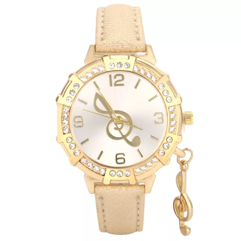 Hodinky dámské s houslovým klíčem zlaté se zlatým řemínkem