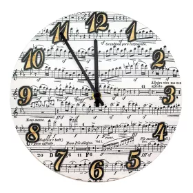Hodiny nástěnné dřevěné bílé s partiturou a notami Smetana bez portrétu