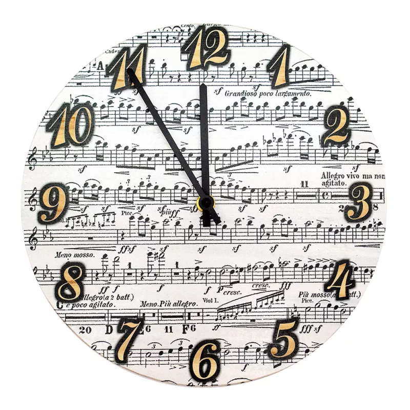 Hodiny nástěnné dřevěné bílé s partiturou a notami Smetana bez portrétu