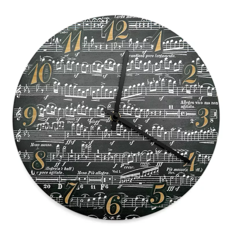 Hodiny nástěnné dřevěné černé s partiturou a notami Smetana bez portrétu