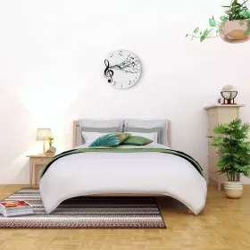 Hodiny nástěnné skleněné bílé s černým houslovým klíčem a notami 38cm