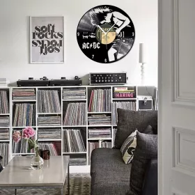 Hodiny nástěnné vinylové černé AC/DC