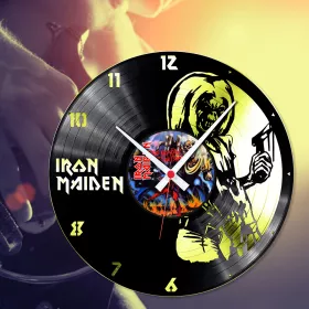 Hodiny nástěnné vinylové černé Iron Maiden Gold Edition