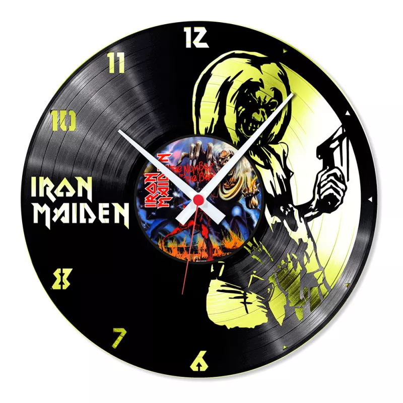 Hodiny nástěnné vinylové černé Iron Maiden Gold Edition