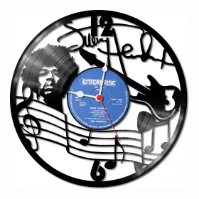 Hodiny nástěnné vinylové černé Jimi Hendrix