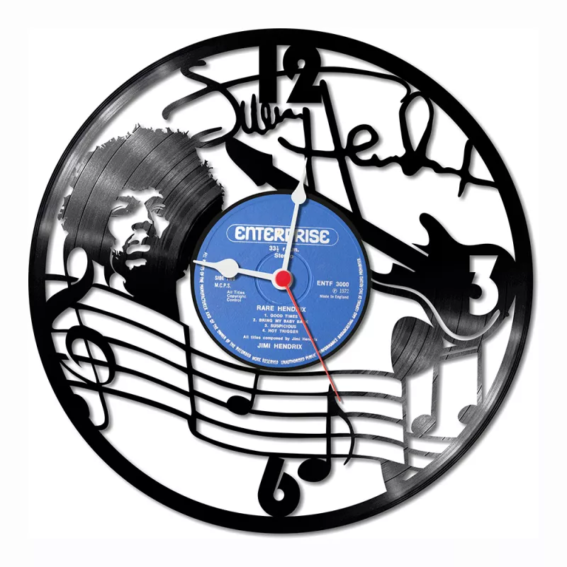 Hodiny nástěnné vinylové černé Jimi Hendrix
