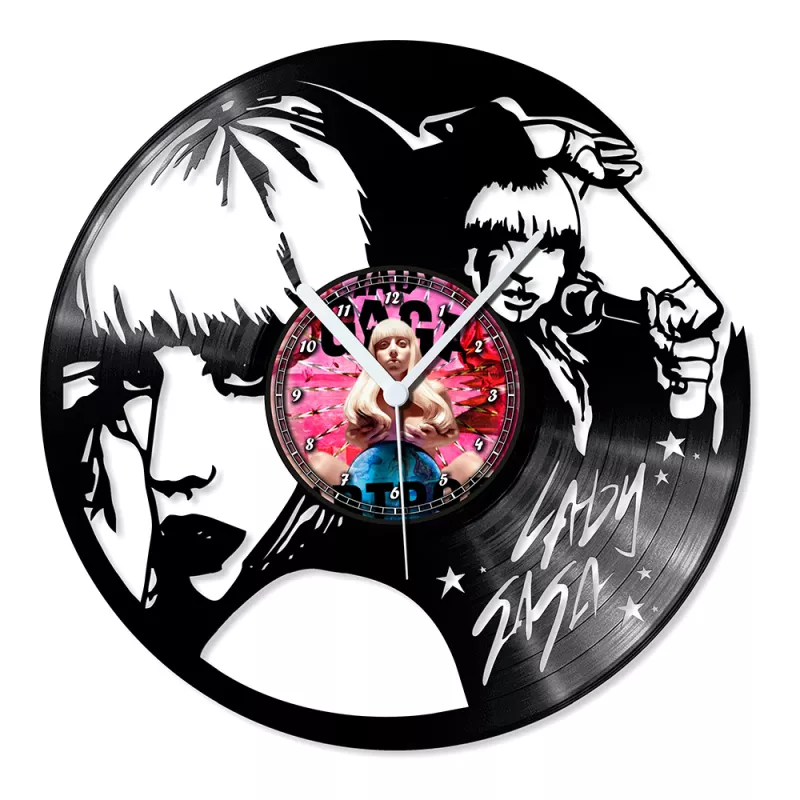 Hodiny nástěnné vinylové černé Lady Gaga