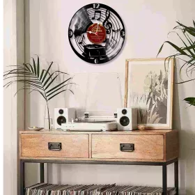 Hodiny nástěnné vinylové černé s gramofonem, houslovým klíčem a notami