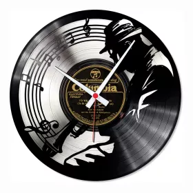 Hodiny nástěnné vinylové černé s jazzmanem, partiturou a notami