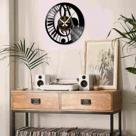 Hodiny nástěnné vinylové černé s klaviaturou, houslovým klíčem a houslemi