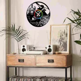 Hodiny nástěnné vinylové černé s kytarami, notami a houslovým klíčem