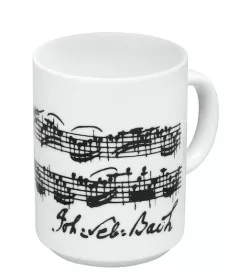 Hrnek bílý velký s černými notami - partitura Bach