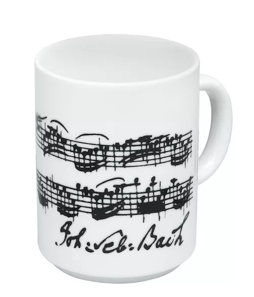 Hrnek bílý velký s černými notami - partitura Bach