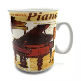 Hrnek porcelánový bílý s klavírem, klavíristou a notami