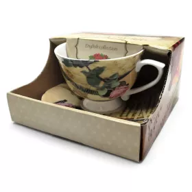 Hrnek porcelánový bílý s podšálkem s akustickou kytarou, notami a růží