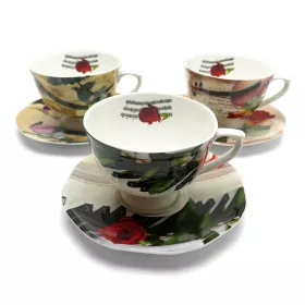 Hrnek porcelánový bílý s podšálkem s klavírem, notami a růží