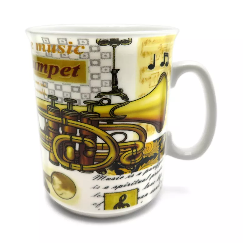 Hrnek porcelánový bílý s trumpetou, trupetistou a notami