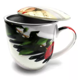 Hrnek porcelánový bílý se sítkem a víčkem s klavírem, notami a růží