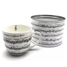 Hrnek porcelánový velký bílý s černou partiturou a notami Adagio