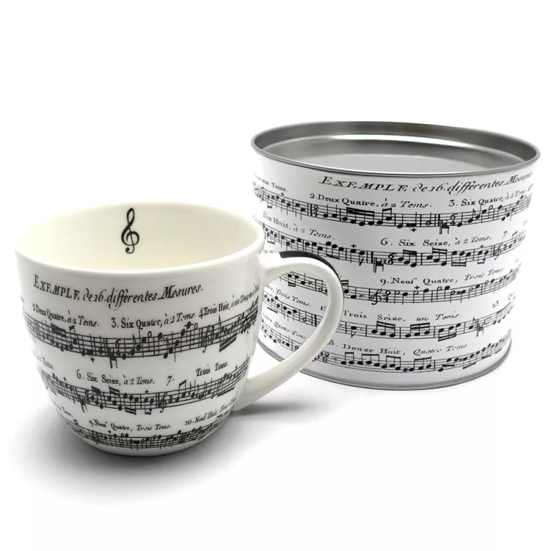 Hrnek porcelánový velký bílý s černou partiturou a notami Adagio