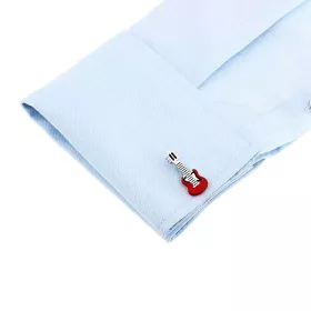 Knoflíčky manžetové stříbrné elektrická kytara červená