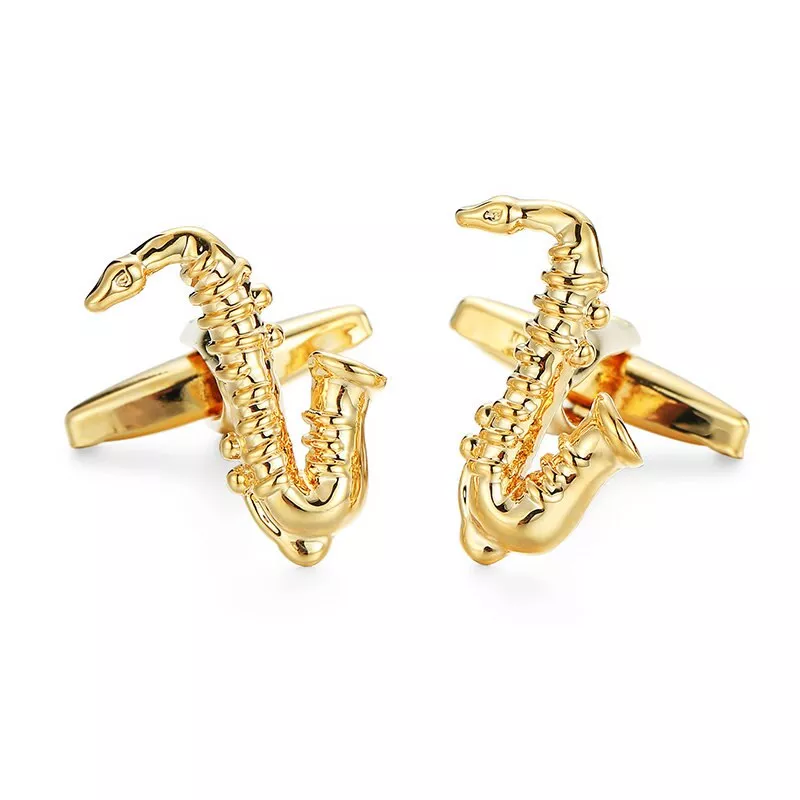 Knoflíčky manžetové zlaté saxofon