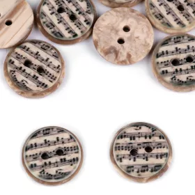 Knoflík plastový béžový s černými notami 15 mm