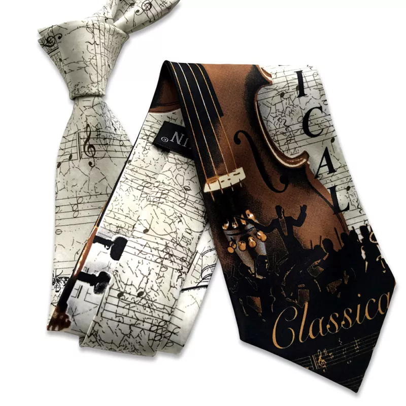 Kravata béžová s houslemi