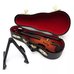 Miniatura housle hnědé se stojanem 14cm
