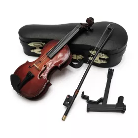 Miniatura housle hnědé se stojanem 14cm