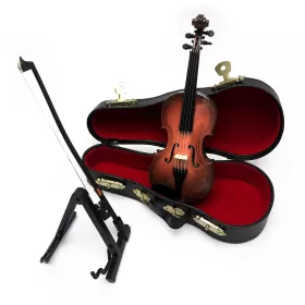 Miniatura housle hnědé se stojanem 14cm