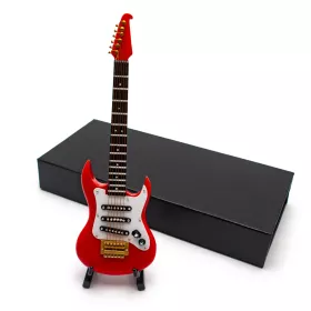 Miniatura kytara elektrická červená se stojanem 18cm