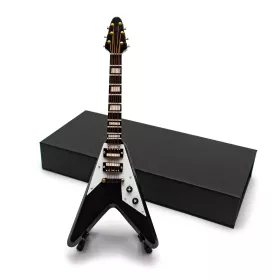 Miniatura kytara elektrická Gibson Flying V černá se stojanem 18cm