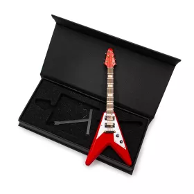 Miniatura kytara elektrická Gibson Flying V červená se stojanem 18cm