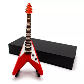 Miniatura kytara elektrická Gibson Flying V červená se stojanem 18cm