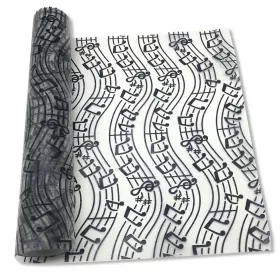 Organza bílá s černými partiturami 28 cm