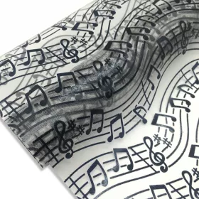 Organza bílá s černými partiturami 28 cm