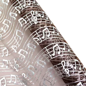 Organza hnědá se stříbrnými partiturami a notami 28 cm