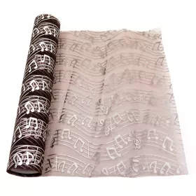 Organza hnědá se stříbrnými partiturami a notami 28 cm