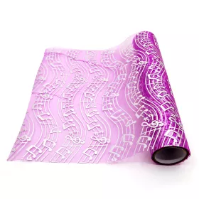 Organza růžová se stříbrnými partiturami a notami 28 cm