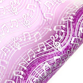 Organza růžová se stříbrnými partiturami a notami 28 cm