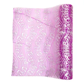Organza růžová se stříbrnými partiturami a notami 28 cm