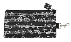 Penál - taštička černá s karabinou noty partitura bílá Bach