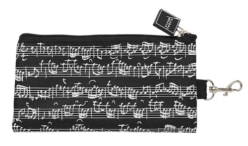 Penál - taštička černá s karabinou noty partitura bílá Bach