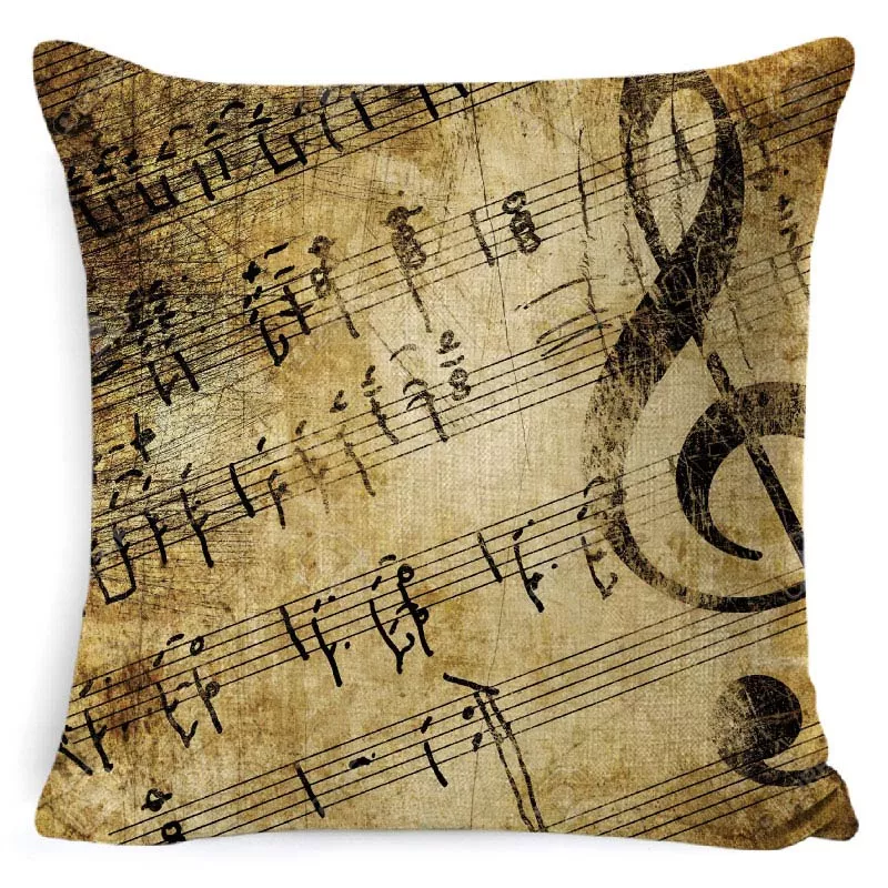  Povlak na polštářek hnědý klaviatura a houslový klíč 45x45 cm